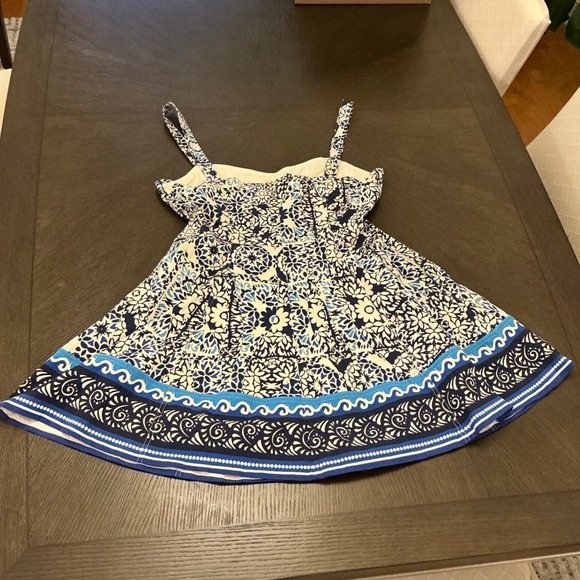 Avec Les Filles Blue White Mosaic Sweetheart Neck Mini Sundress Size 14 NEW - Picture 13 of 14